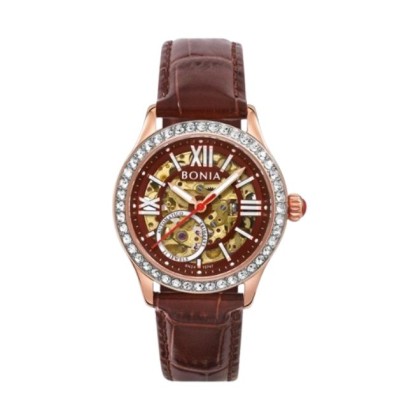 Bonia Elegance Automatic BNB10748-2543S Brown Leather Strap Women Watch